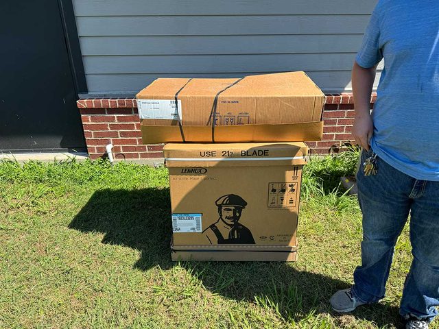 Packaged HVAC equipment ready for a residential installation.